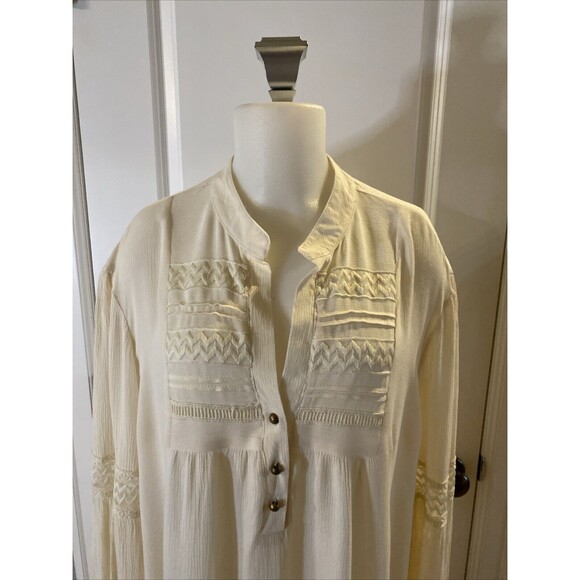 Keren Hart Ivory Embroidered Crochet Boho Blouse Tunic Top Shirt Womens 1X- New - Picture 2 of 16
